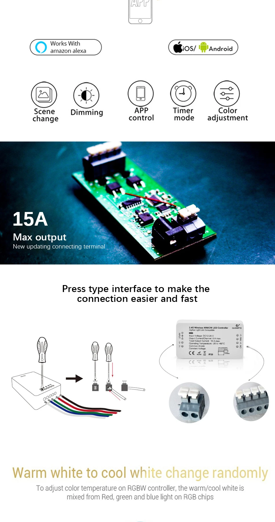 G светодиодный OPTO ZIGBEE светодиодный контроллер RGB+ CCT WW/CW zigbee контроллер светодиодный DC12-24V светодиодный контроллер zll app контроллер RGBW rgb