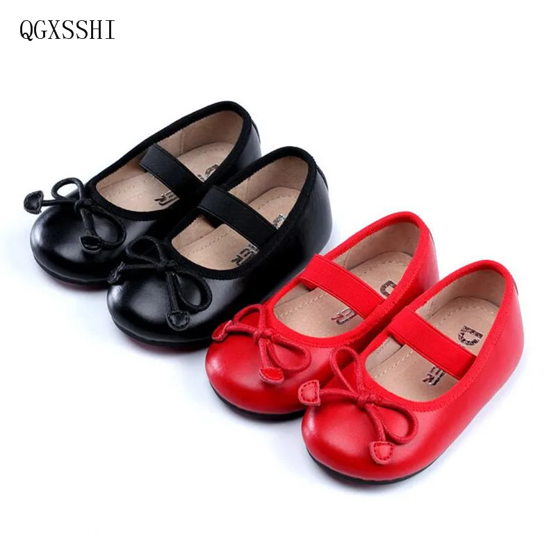 

QGXSSHI girls shoes genuine leather black red bow flowers children shoes good quality stock little kids beautiful shoes