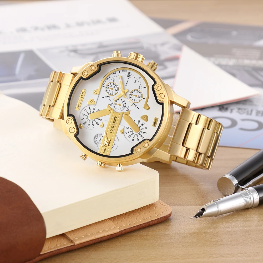 Бренд cagarny роскошные часы для мужчин золотой Стальной браслет ремешок кварцевые часы хорошее качество Мужские наручные часы модный бренд NATATE