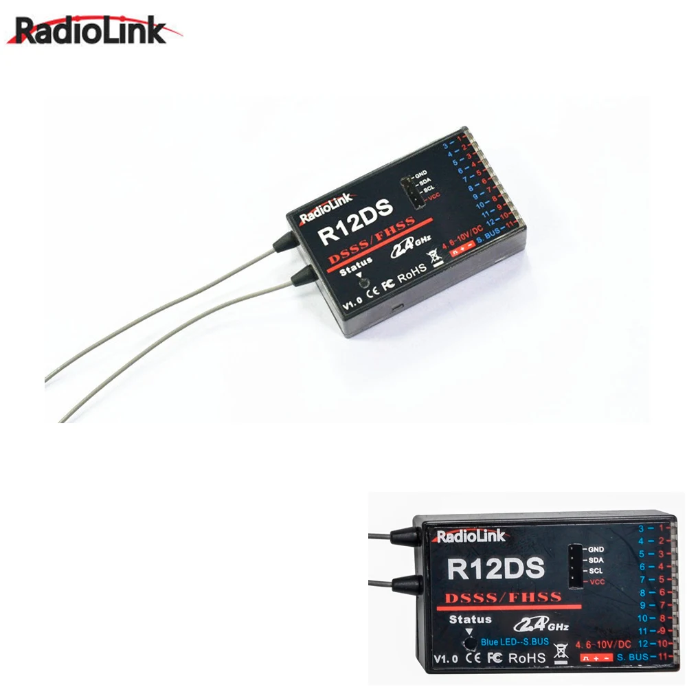 En Ligne 1 pcs RadioLink R12DS 12CH 12 Canaux Récepteur 2.4 ghz Pour AT10 Transmetteur Avion Photographie Aérienne Appareil