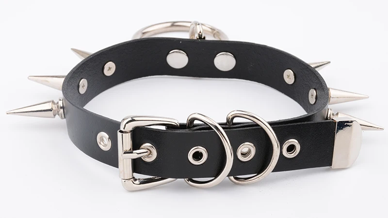 Gothic Kawaii First Layer Genuine Leather Choker Silver O Round Spikes Rivet Handmade Punk Spiked Collar Fetish Buckle Necklace 9