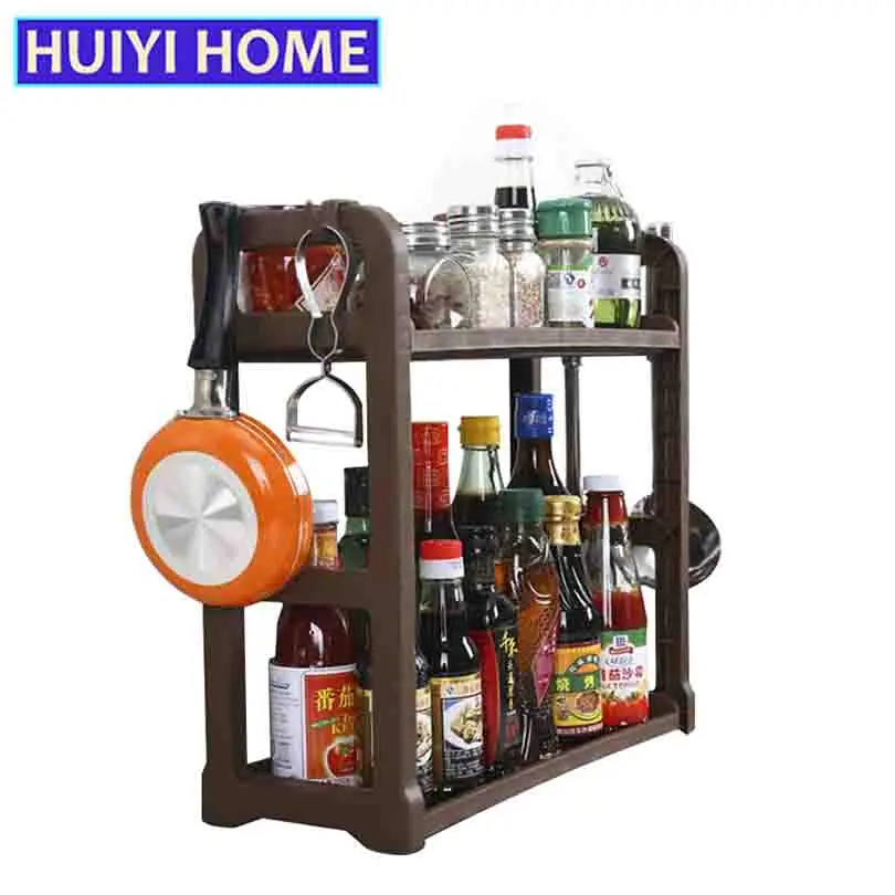 Huiyi المنزل طبقة مزدوجة بهارات المطبخ 2 الألوان البلاستيك زجاجة توابل تخزين الرف المطبخ تخزين الاكسسوارات EGN108