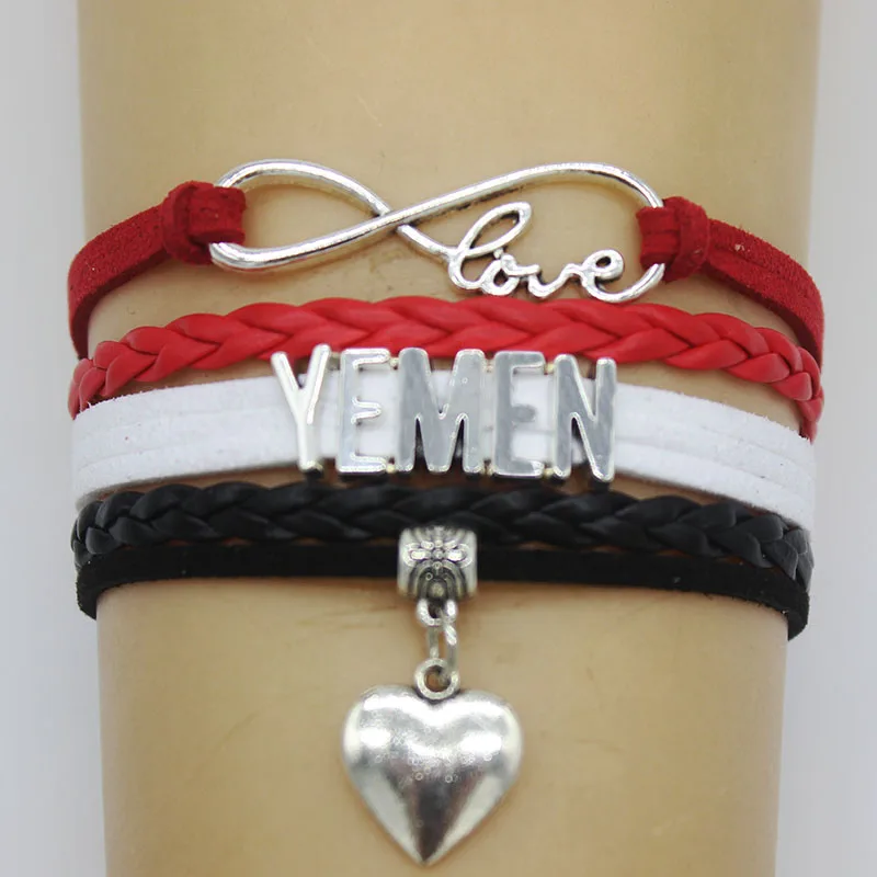 

Fashion Antique Silver Peach Heart pendant Infinity Love Charm Handmade Yemen Egypt Personality Leather Bracelet