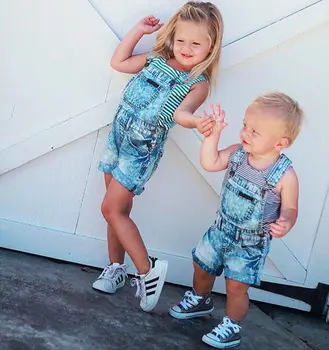 Fashion Toddler Kids Baby Boys Girls Denim Bib Pants Overalls Jean Outfits Sleeveless Denim Shorts Jumpsuit Outfits Summer 2