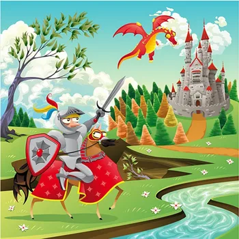 

Medieval Castle Tree River Dinosaur Dragon backdrop Vinyl cloth Computer printed children kids Photography Backgrounds