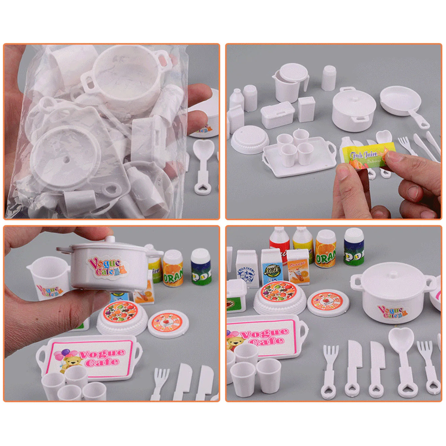Besegad Kids 25PCS Mini Doll Simulation Pots Pans Spoons Cups Knives Kitchen Cookware Tool Dollhouse Accessories for Barbie Toy