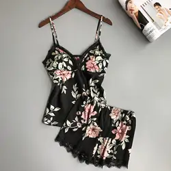Сон лаунж-Пижама комплект сексуальная сатиновая Ночная сорочка, одежда для сна, Для женщин Летняя Пижама Модные женские ботинки черного