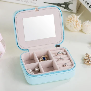 

Portable Mini Storage Boxes Container For Necklace Pearls Jewelry Storage Box Wedding Gift Earrings Ring Organizer, 11*9*5.5cm