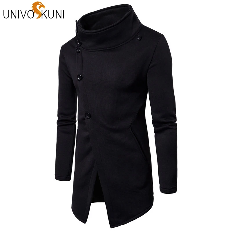 

UNIVOS KUNI 2018 New Fashion Men Dress Fit Slim Longsleeve Cotton Coat Stand Collar Solid Jacket Button Casual Male Coats Q521