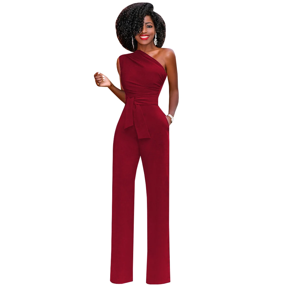 Rompers Womens Jumpsuit 2019 Sexy One Shoulder Sleeveless Elegant Wide ...