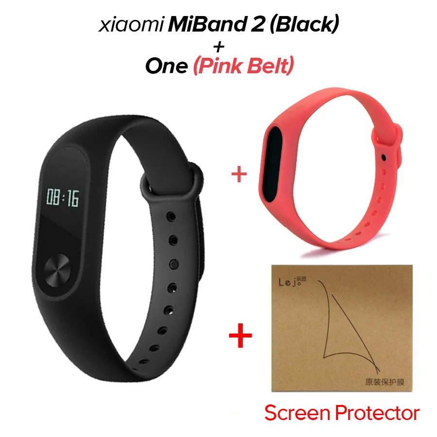 Xiaomi mi Band 2 mi band 2 фитнес-трекер монитор сердечного ритма OLED дисплей тачпад Bluetooth 4,0 для Android IOS - Цвет: Pink with FIlm