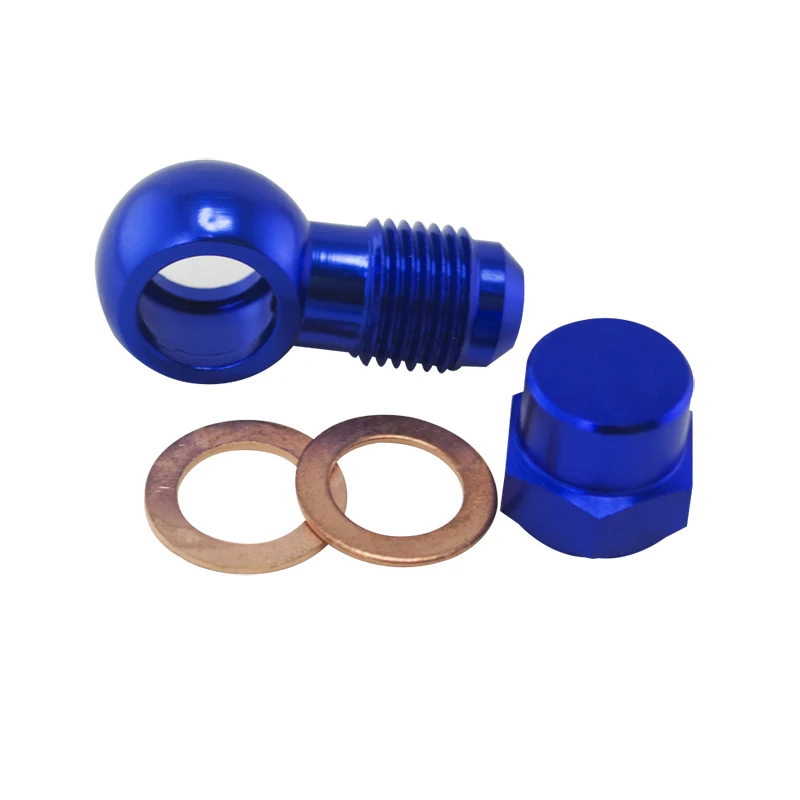 Pqy-alumínio azul 044 bomba de combustível an6 a 12.5mm tomada adaptador banjo montagem + tampa PQY-FK045BL + fk047-3