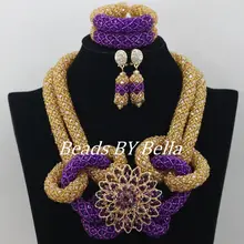 Роскошные нигерийские Свадебные африканские бусины комплект ювелирных изделий фиолетовый Золотой Кристалл бусины Африканский комплект ювелирных изделий Новая ABF180