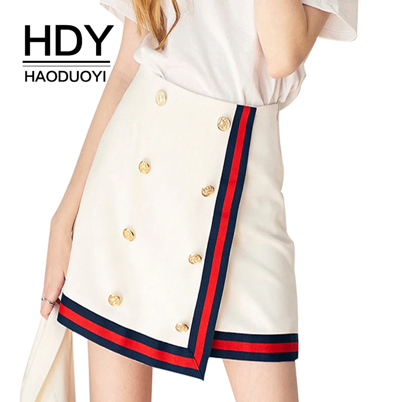 HDY Haoduoyi 2019 Короткая белая мини юбка трапециевидной формы на пуговицах Модная