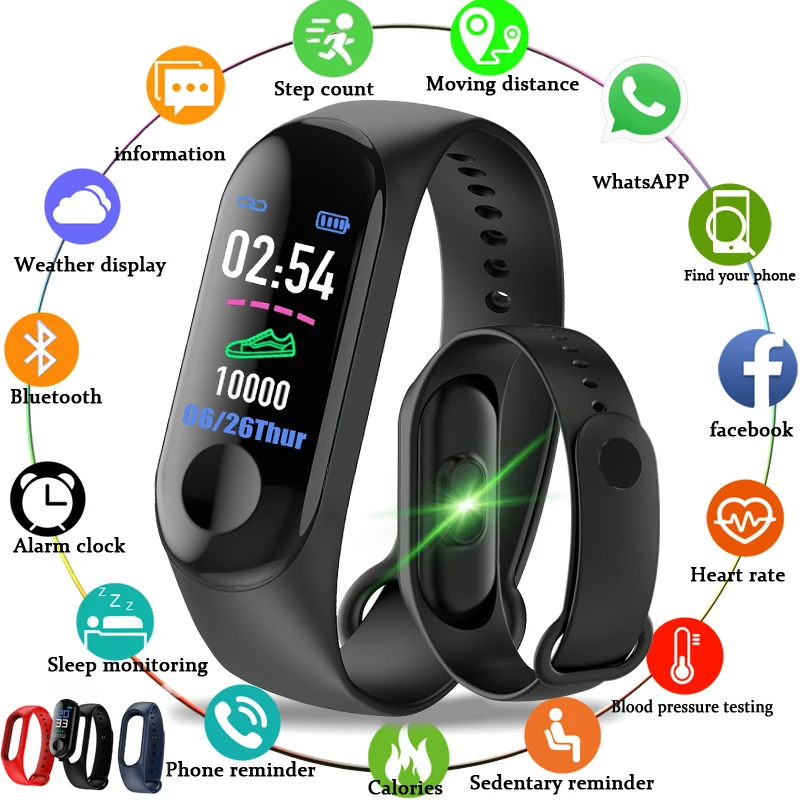 

M3 Pedometer Color IPS Screen Smart Sport Fitness Bracelet Blood Pressure Activity Tracker Smart Wristband For Men Women Watches