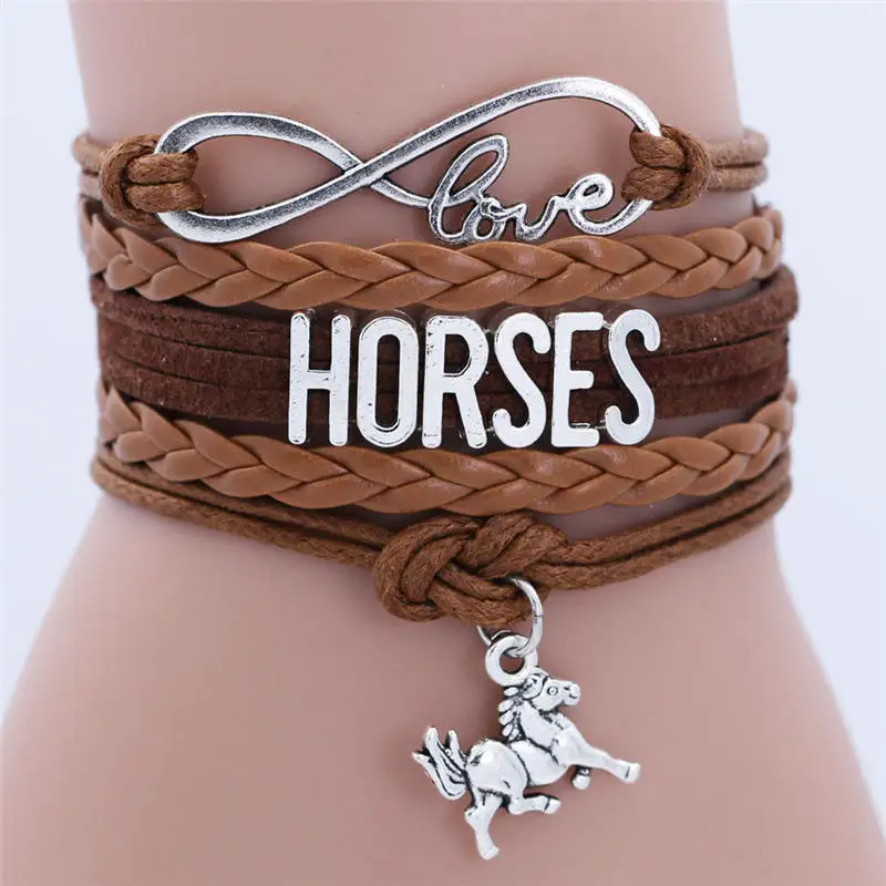 

2019 Antique silver infinity alloy bangle charm bracelet leather bracelet with horse for women children multi-color bracelets je