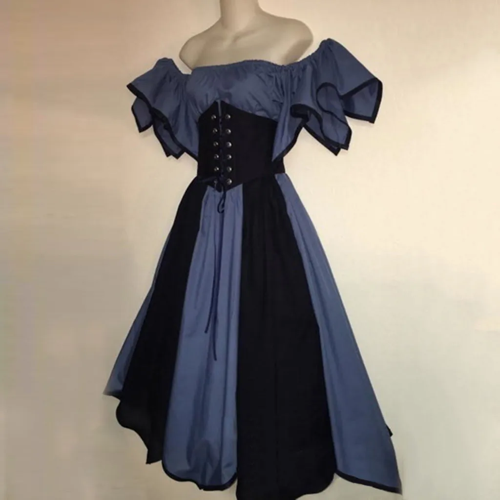 

Dresses Women's Vintage Short Petal Sleeve DressSlash-Neck Medieval Dress Cosplay Dress Elegant Vestidos