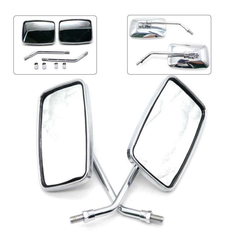 buy 2PCS Chrome Motorcycle Mirrors Rectangle Racing Bike for Chopper Cafe Rearviews Mirrors Handlebar Mirror 10mm Thread Universal