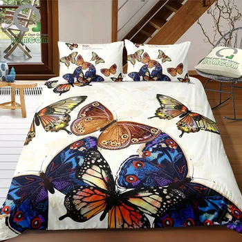 

BOMCOM 3D Duvet Cover Sets Digital Printing Four Kinds of Butterflies with Flowers 100% Microfiber Ivory