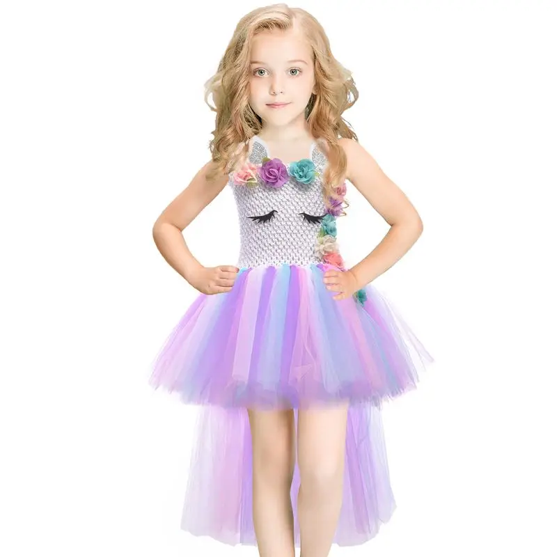 

Baby Girls Dresses For Girl Unicorn Party Cosplay Flower Rainbow Birthday Tutu Dress Child Purim Day Halloween Christmas Costume