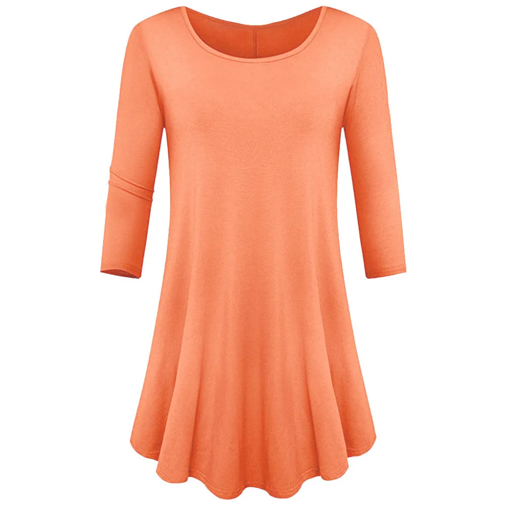 

Womens Solid Color Three Quarter Sleeve Shirt O Neck Loose Fit Swing Tunic Tops Basic Shirt Womens Tops And Blouses tunic #20