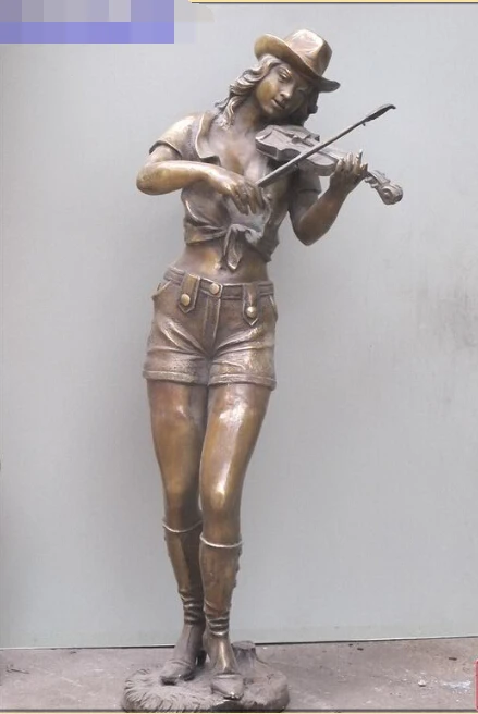 

29" Graceful ART Bronze Statue US Cowgirls Play violin looks cool sexy Beauty