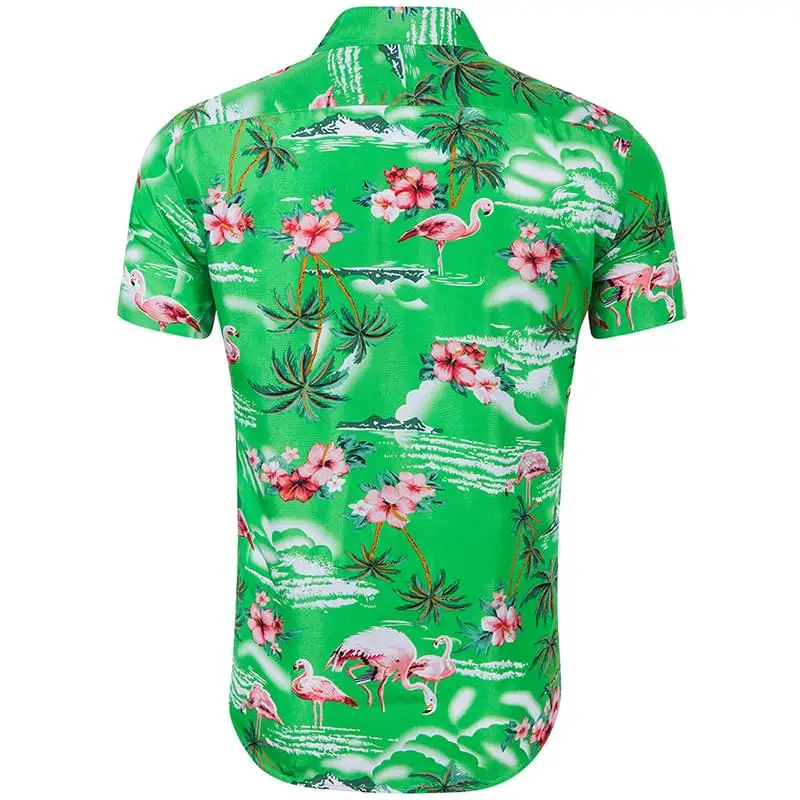 Гавайские рубашки На Пуговицах Мужские рубашки Camisa Masculina мужские Фламинго повседневные с коротким рукавом пляжный Boho гавайская рубашка