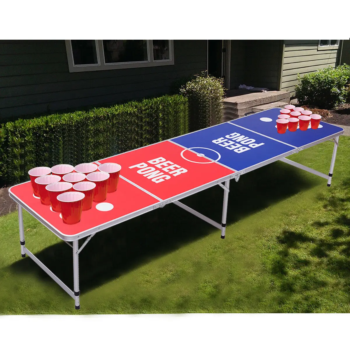 Giantex 8FT Portable Folding Beer Pong Table Modern Party Gaming Desk Foldable Outdoor Picnic Camping Tables OP3334