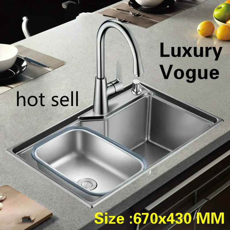 

Free shipping Standard individuality kitchen single trough sink hot sell 304 food grade stainless steel 670x430 MM