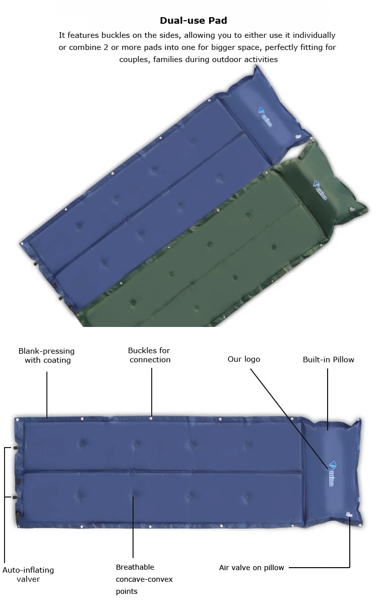 Bluefield Самонадувающийся коврик для сна, надувной коврик, туристический матрас с подушкой для кемпинга, пешего туризма, путешествий, пляжа