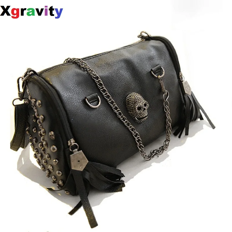 Best Drop Shipping European American Style Women Handbags Tassel Skull Chain bag PU Shoulder Messenger Bags Casual Lady Handbags H143