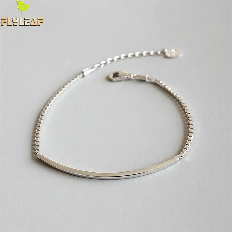 

Flyleaf 925 Sterling Silver Bracelets For Women Box Chain Square Tube Simple Fashion Fine Jewelry Bracelets & Bangles Party Gift