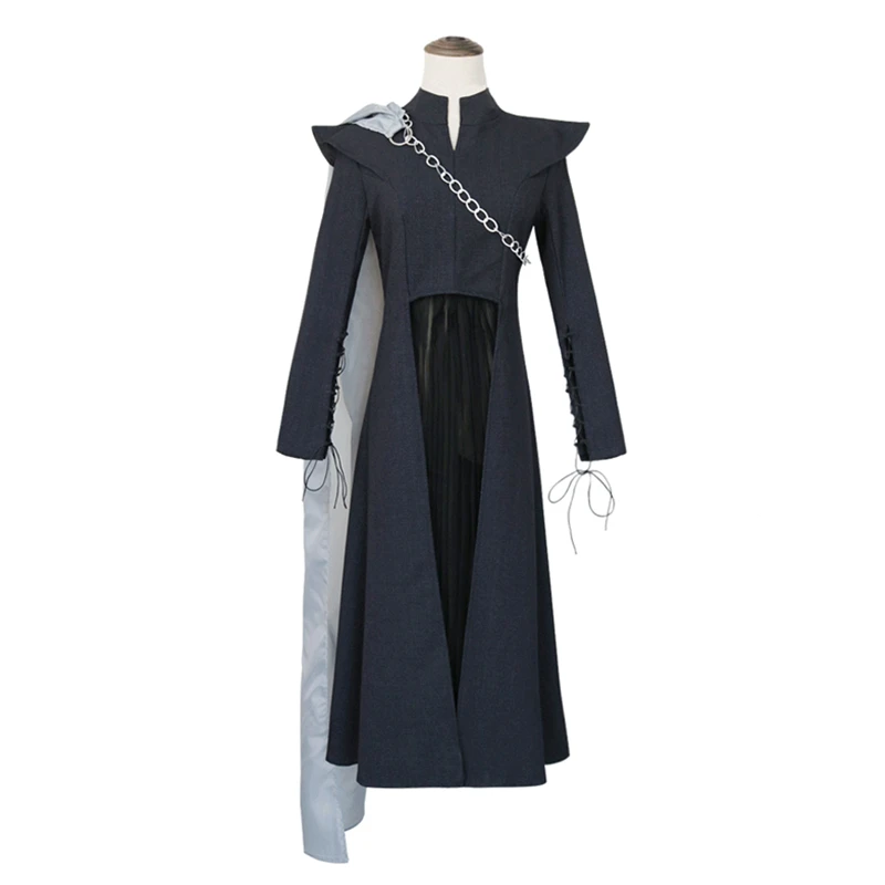 Hot Game of Thrones Season 7 Daenerys Targaryen Black Coat Skirt Cosplay Costume