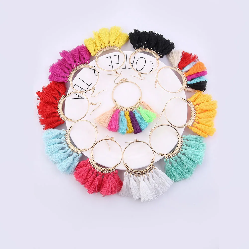IMG_8457 Trendy Earrings Drop Earrings AlloyRoseLongBohemianBlueOrangeRoundMetalBohoGold Tassel Earrings For Women Jewelry