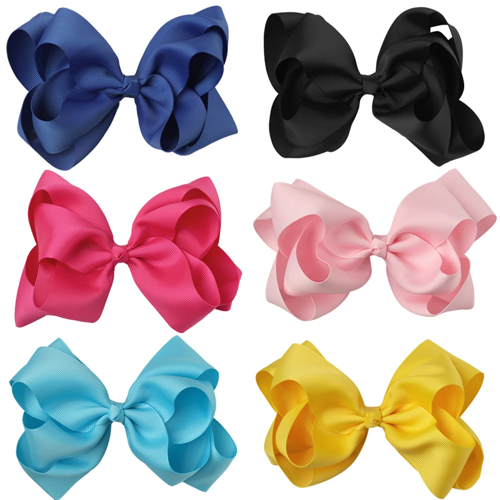6&quot Double Stacked Grosgrain Ribbon Boutique Hair Bow with Clips Large Plain Clip Hairpins Girls Accessories 15 Color | Детская