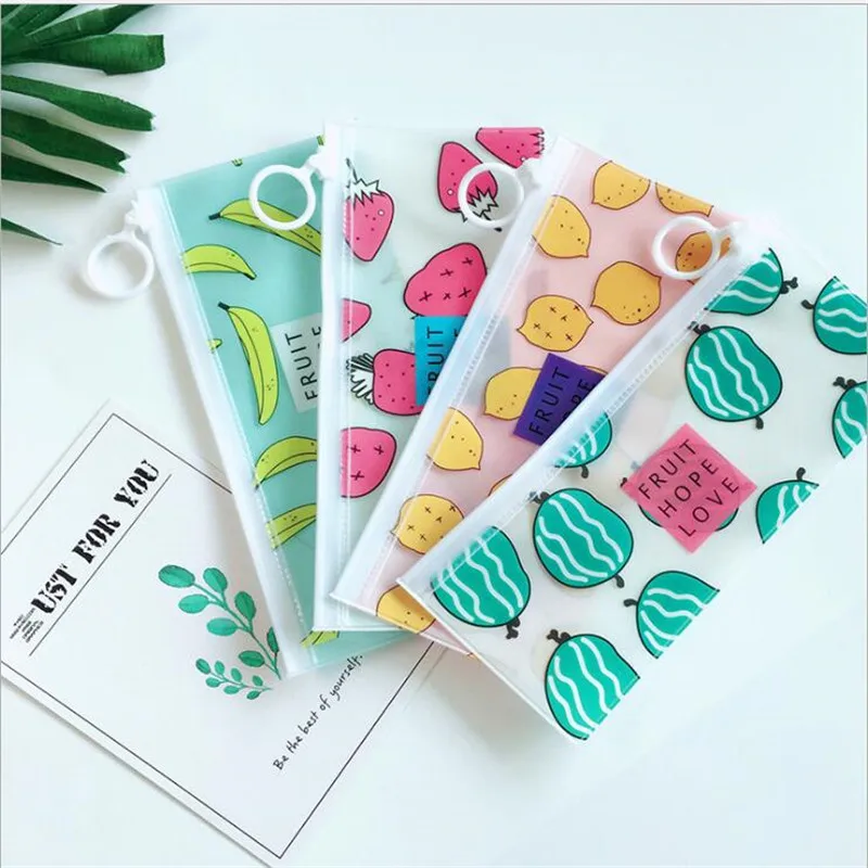 Cute Cartoon Fruit Clear Cosmetic Bags Transparent Makeup Pouch Student