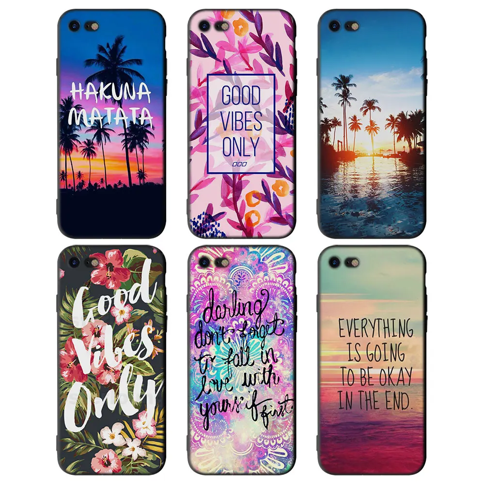 

Palm Trees good vibes Soft Silicone Black Cellphone Cases for Apple iPhone X 7 8 Plus 6Plus 5 5S SE 6 6s