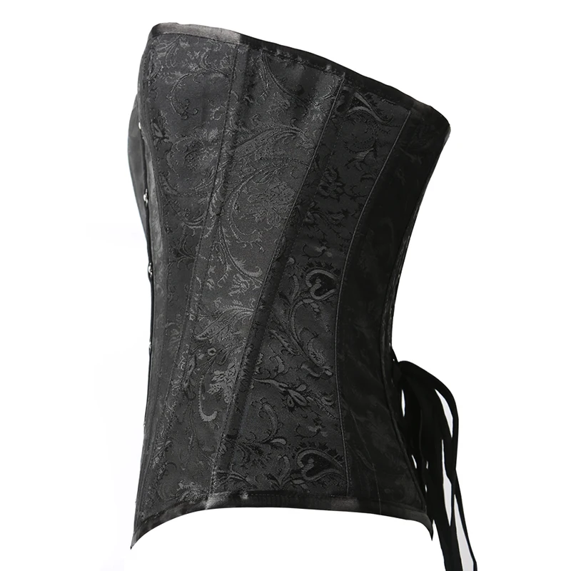 Women Sexy Jacquard Brocade Overbust Corset Slim Corselet Black Gothic Clothing Lingerie Steampunk Belt Corsets and Bustiers (2)