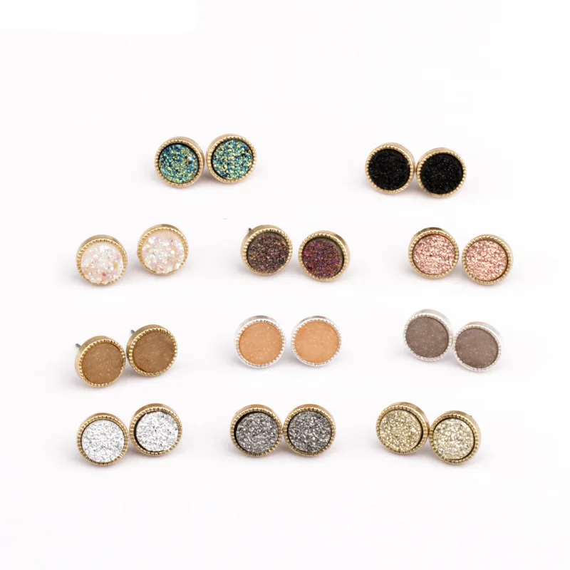 

Huidang Mini Round Fake Resin Druzy Stone Ear Stud Metallic Rose Gold Druzy Post Earring