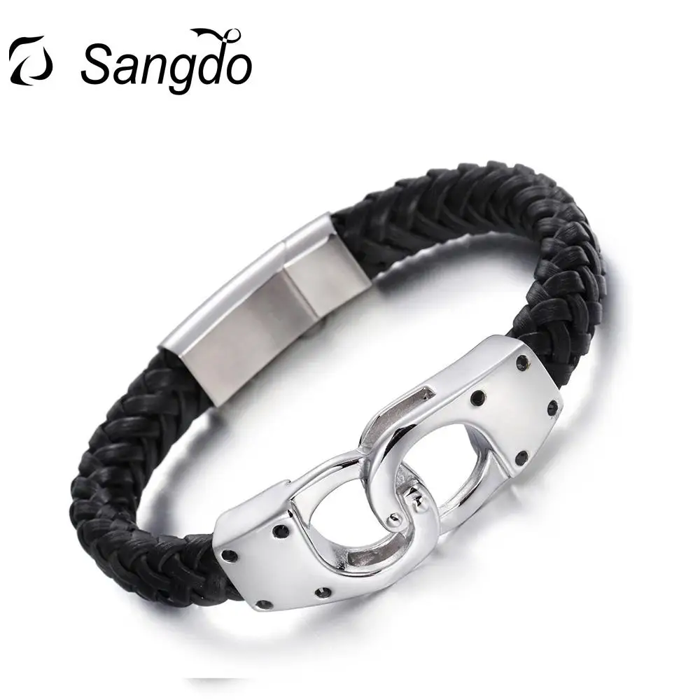 Sangdo Лидер продаж Новые для мужчин модные креативные Европейский Стильный Тканые кожа Титан Нержавеющая сталь браслет
