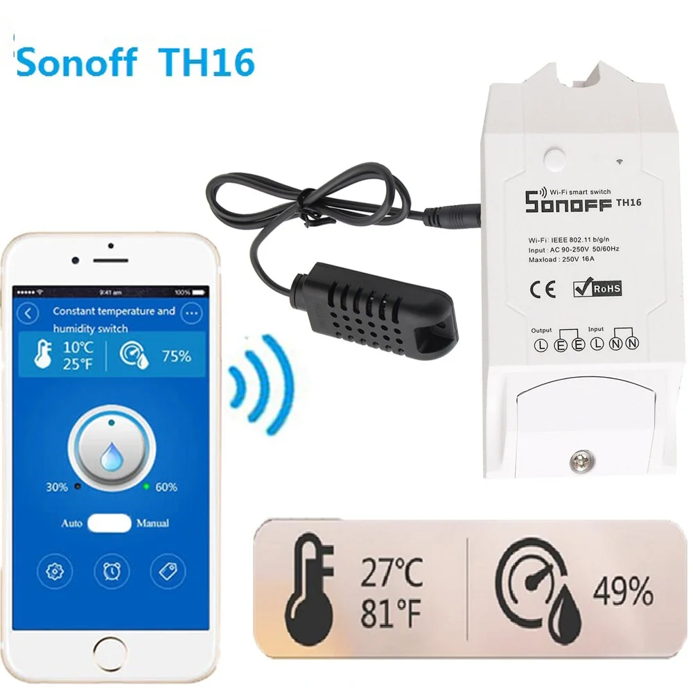 Датчик температуры и влажности sonoff TH16 умный Модуль Автоматизации для умного