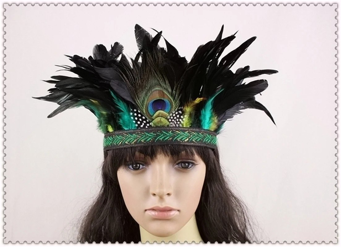 Peacock Feather Headdress Hat Handmade Colorful Feather Halloween