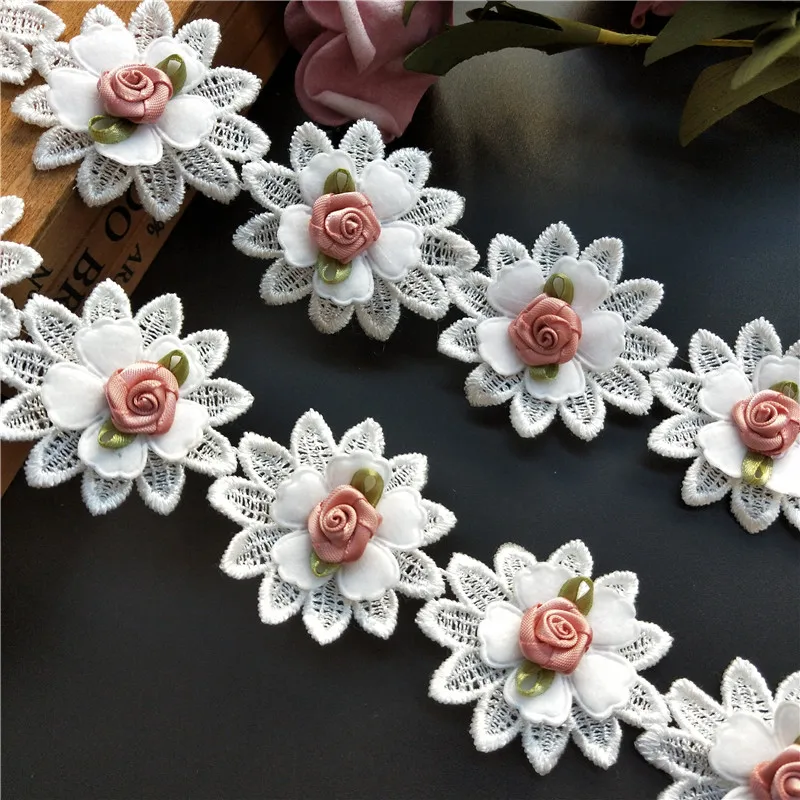 3D Rose Flower Lace Ribbon Clothing Decors DIY Crafts