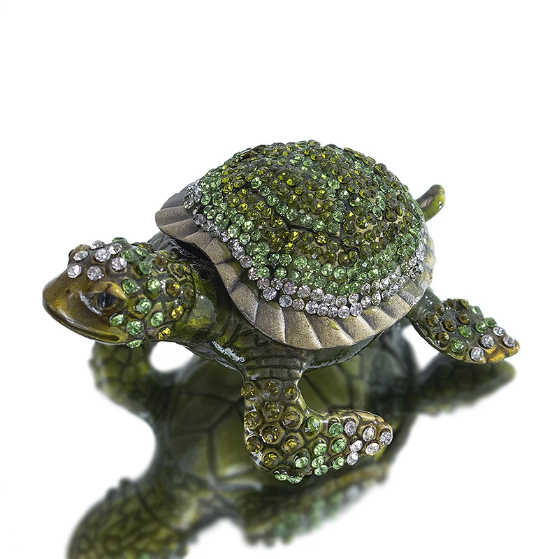 

H&D Crystals Diamond Turtle Hinged Trinket Box Hand-Painted Animal Figurine Collectible Lucky Gift For X‘’mas Birthday (Green)