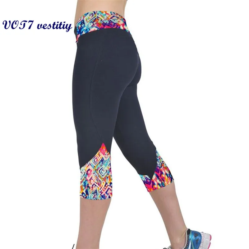 

VOT7 vestitiy 2018 fashion High Waist Fitness Pants Printed Stretch Cropped Leggings Cropped Trousers Sep 8