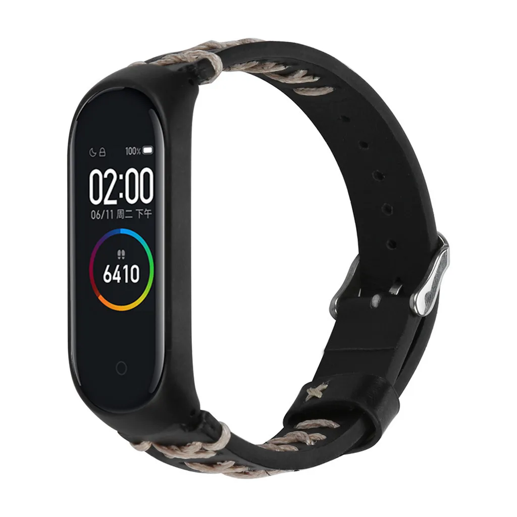 Ремешок кожаный для Xiaomi Mi Band сменный Браслет из нержавеющей стали 4