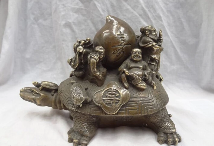 

USPS to USA S1621 10" Chinese Bronze Shou 8 Eight Immortals Betsien God Ride Dragon Turtle Statue B0401