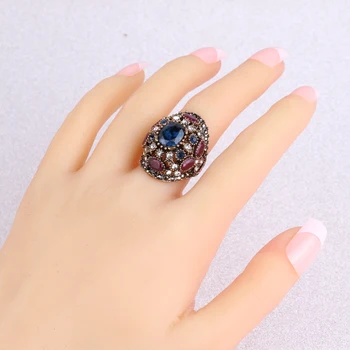 Luxury Turkish Jewelery Colorful Resin Ring Color Ancient Gold Vintage Wedding Rings For Women Crystal