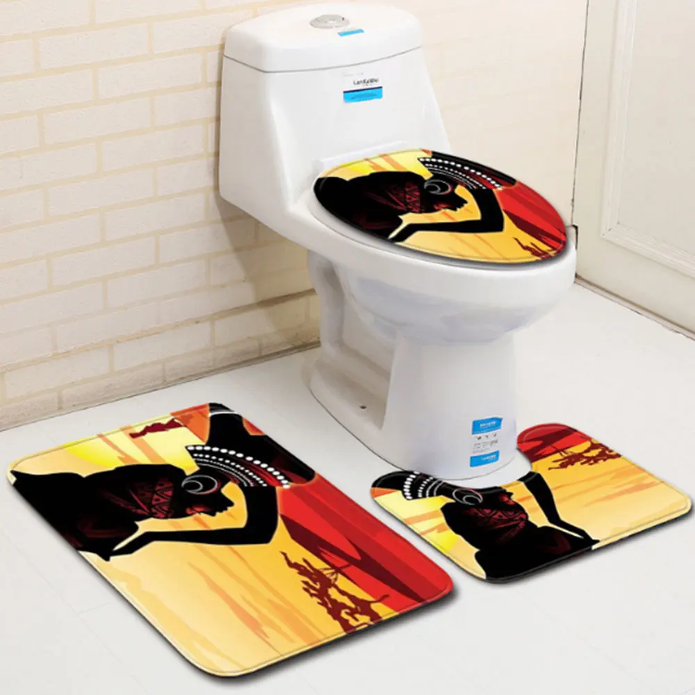 3 unids/set cubierta de asiento de inodoro cojín chica para cuarto de baño Africana bidé estera de baño conjunto de invierno alfombra para alfombras