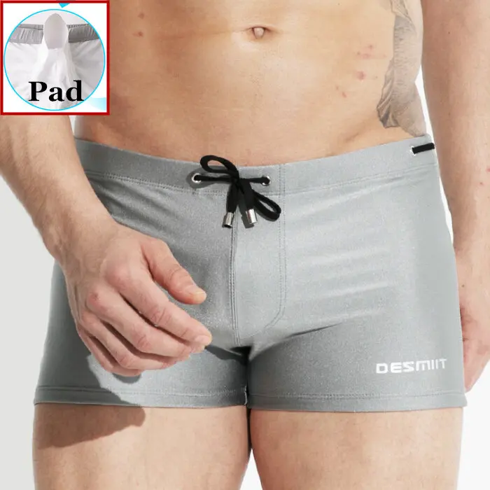 Купальники DESMIIT для мужчин, увеличивающая накладка на пенис, сексуальные плавки для плавания с фронтальной защитой, купальный костюм, пляжная одежда для плавания, боксеры, шорты, трусы - Цвет: Серебристый